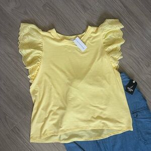 Plus Size  Yellow Ruffle Sleeve Top